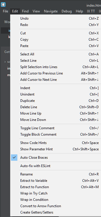 Brackets Edit Menu