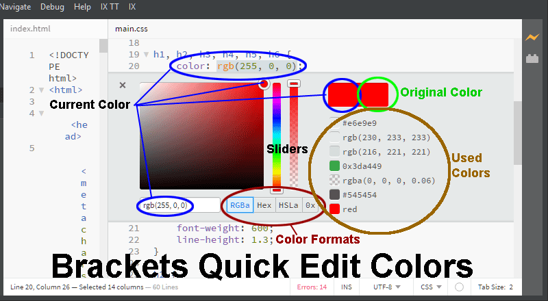 Brackets Quick Edits Colors