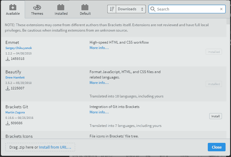 Brackets Extension Manager