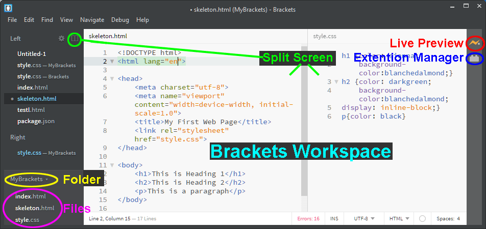 The Brackets Editor Workspace