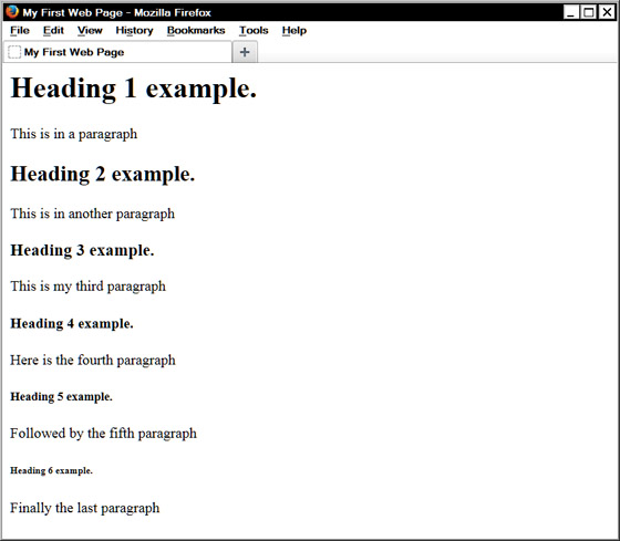Browser Image of Headings Exercise