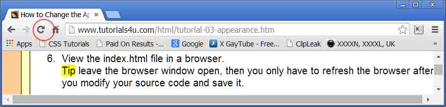 Refresh-button in Chrome browser