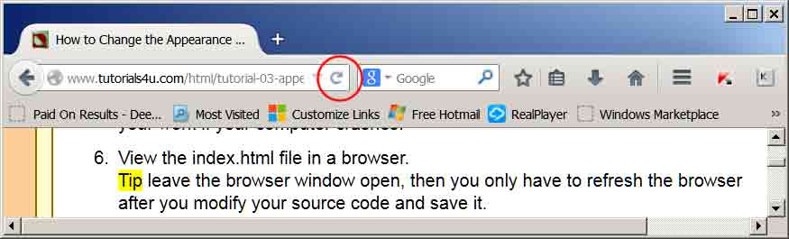 Refresh-button in Firefox browser